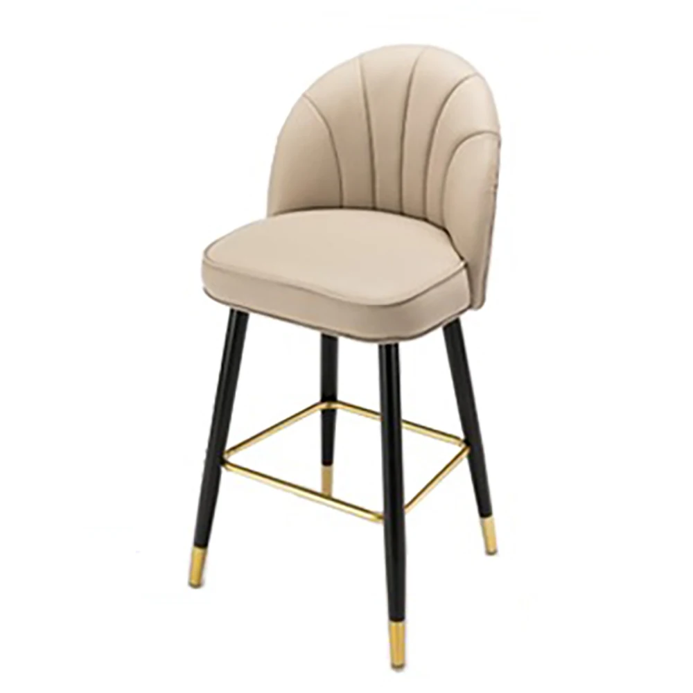 

Elegant luxury leisure bar chair PU leather surface metal legs stool with backrest for makeup use home bar Pub