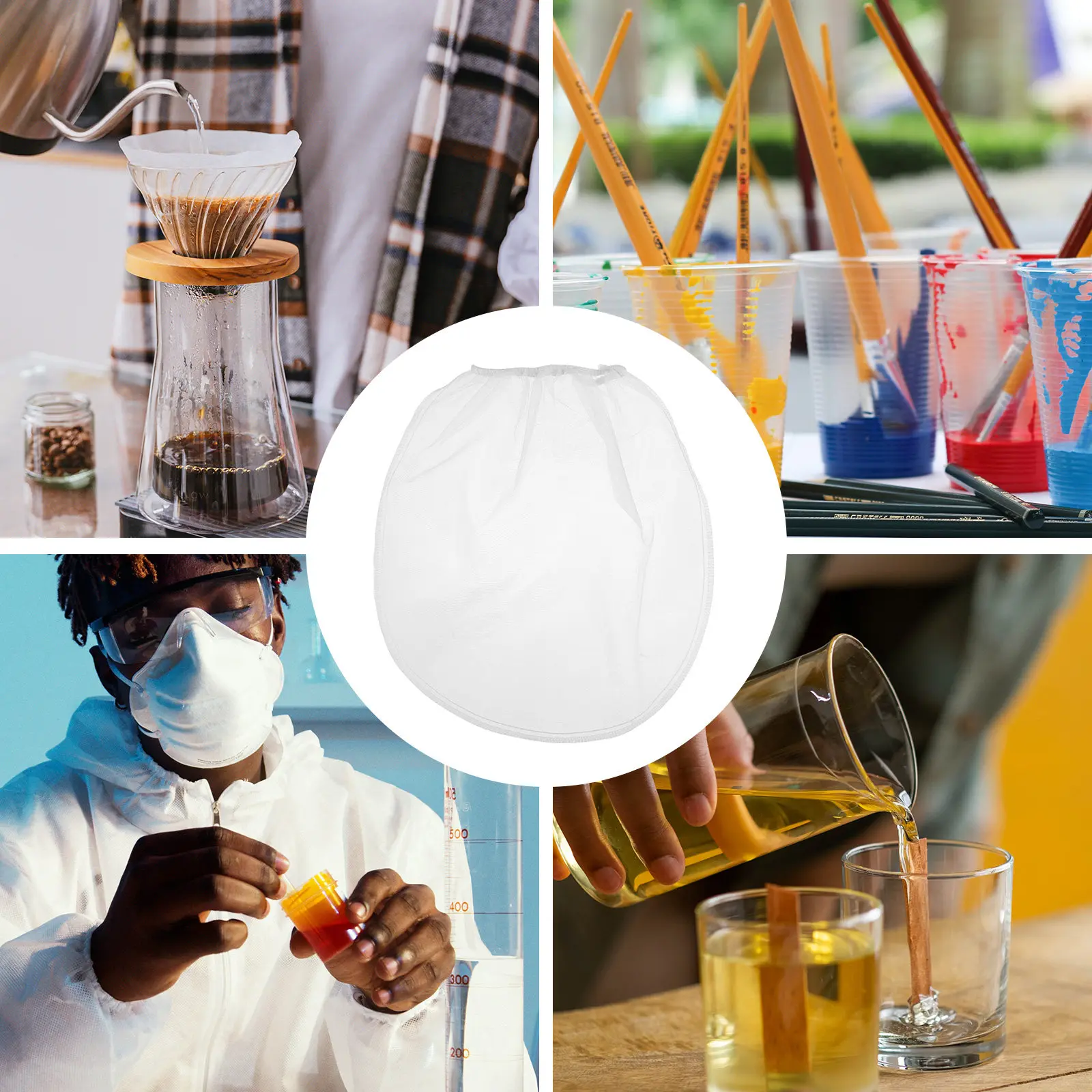 

10 шт. фильтр-мешков для масляной краски, мелкоячеистые, на завязках, из смеси полиэстера и нейлона, для гладкой текстуры краски, идеальный подарок для художников