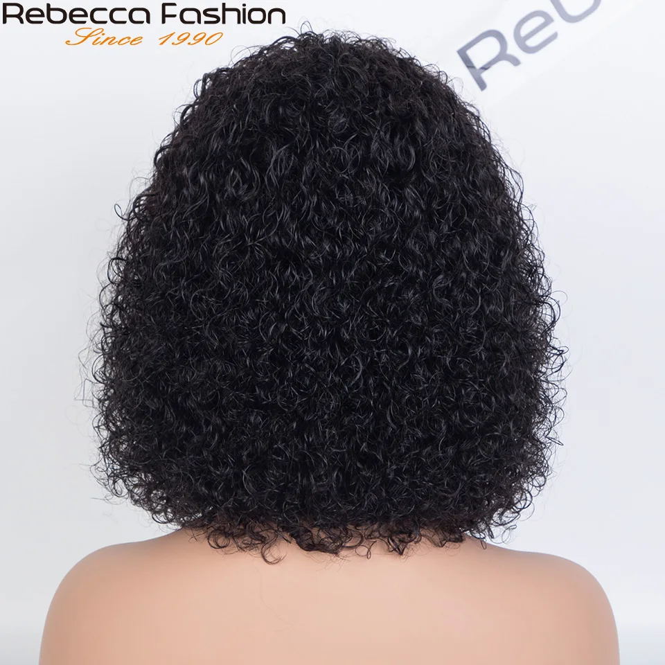 Rebecca-Peluca de cabello humano rizado con encaje frontal para mujer, postizo de corte corto, corte Bob, brasileño, 180D