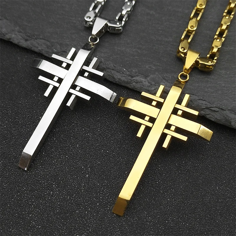 Punk Jerusalem Crusaders Cross Necklace Pendant for Men Women Stainless Steel Prayer Amulet Male Chain Jewelry collar cruz