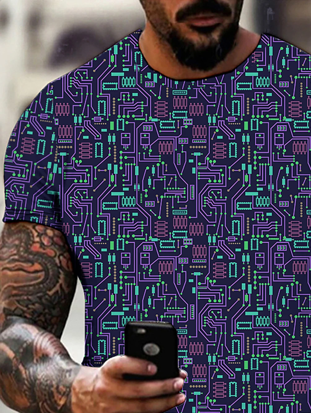 2024 new hot selling men's summer casual round neck short sleeve 3D digital printing short sleeve cross-border