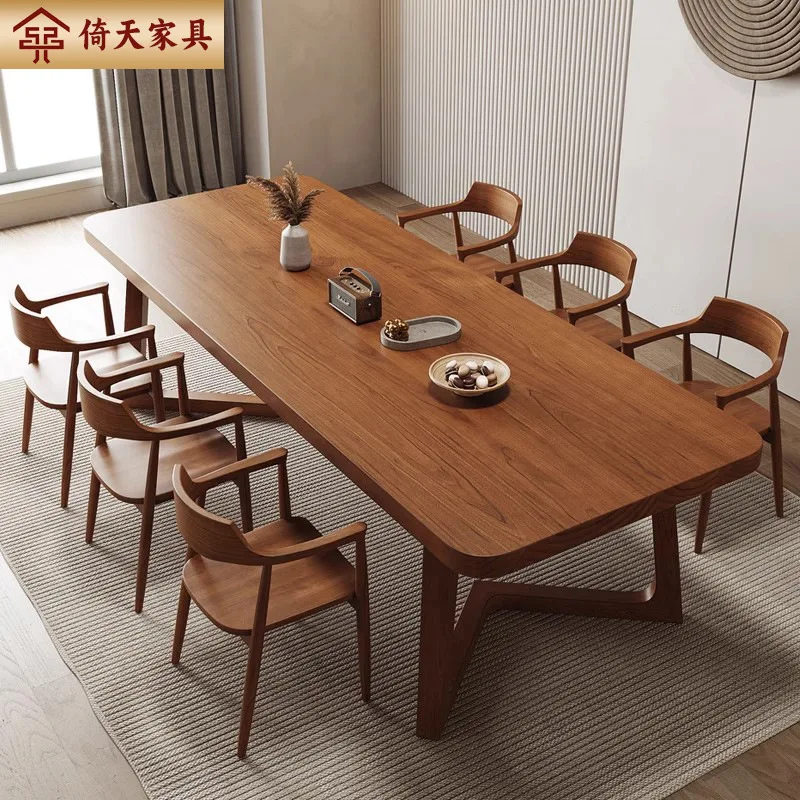

All Solid Wood Dining Table And Chairs Household Rectangular Small Apartment Combination Dining Table B & B Negotiation Table