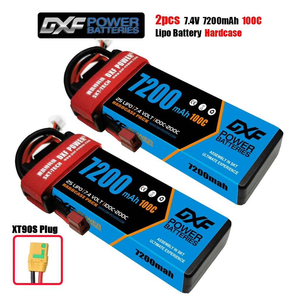 1/2PC DXF 2S Lipo Batterij 7.4V 7200mah 100C Hard Case XT60 EC5 TRX Deans XT90 voor Traxxas SCX10 Auto FPV Vliegtuig Truck RC Onderdelen