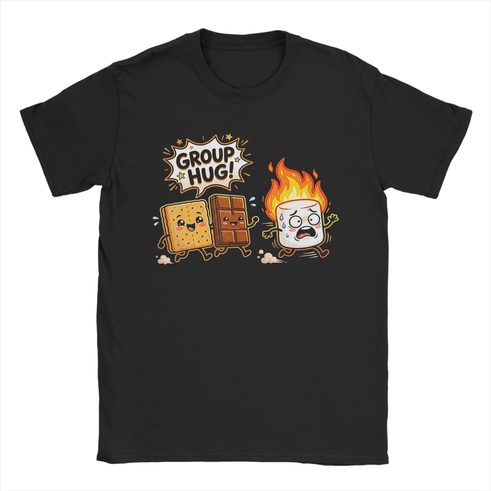 Camping Group Hug Smores Marshmallow Campfire Humor RV Trip T-Shirt Summer T-Shirts Plus Size Tees Short-Sleeved Tshirt
