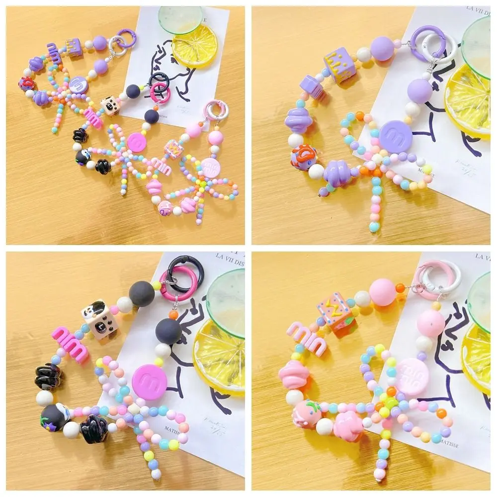 Bead Candy Color Beaded Phone Chain Candy Color Bow Cute Bead Phone Chain Block Cute Hand-Painted Wrist Strap Bracelet