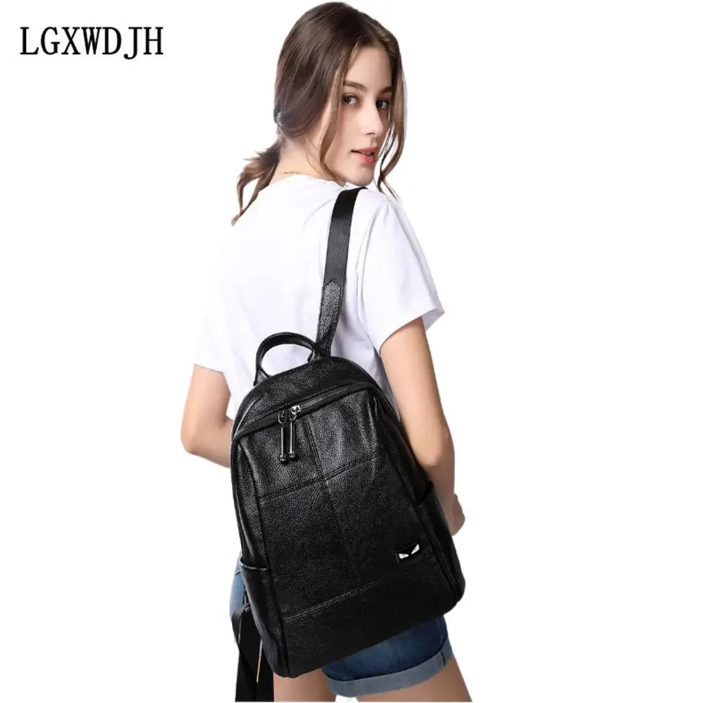 Street trend, multi-functional, large capacity, women's backpack Fashion Korean style white leather double-shoulder travel bag