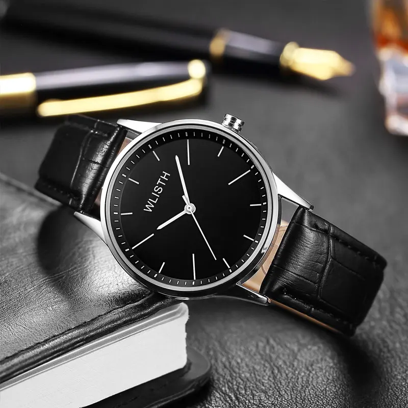 비즈니스 시계 남성용 쿼츠 손목시계 가죽 스트랩 남성 시계 패션 레트로 시계 진짜 소년 소녀 생일 발렌타인 선물