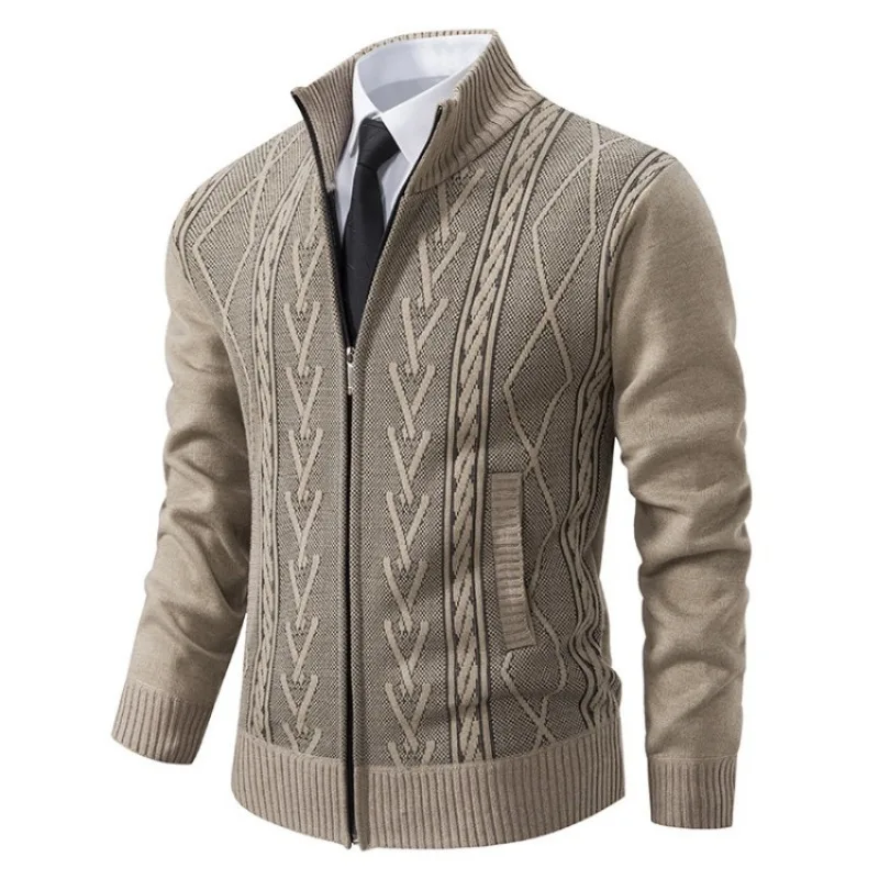 2024 Autumn and Winter New Cashmere Padded Warm Casual Men\'s Knitted Sweater Coat