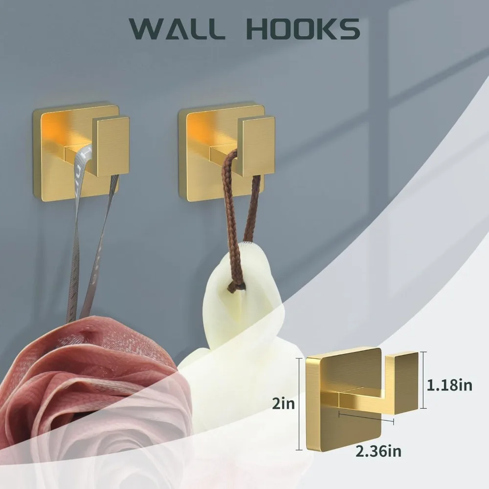 مجموعة أجهزة الحمام الذهبية - 7 قطع قضبان مناشف مربعة ذهبية مصقولة ورف وإكسسوارات من الفولاذ المقاوم للصدأ مقاس 23 بوصة