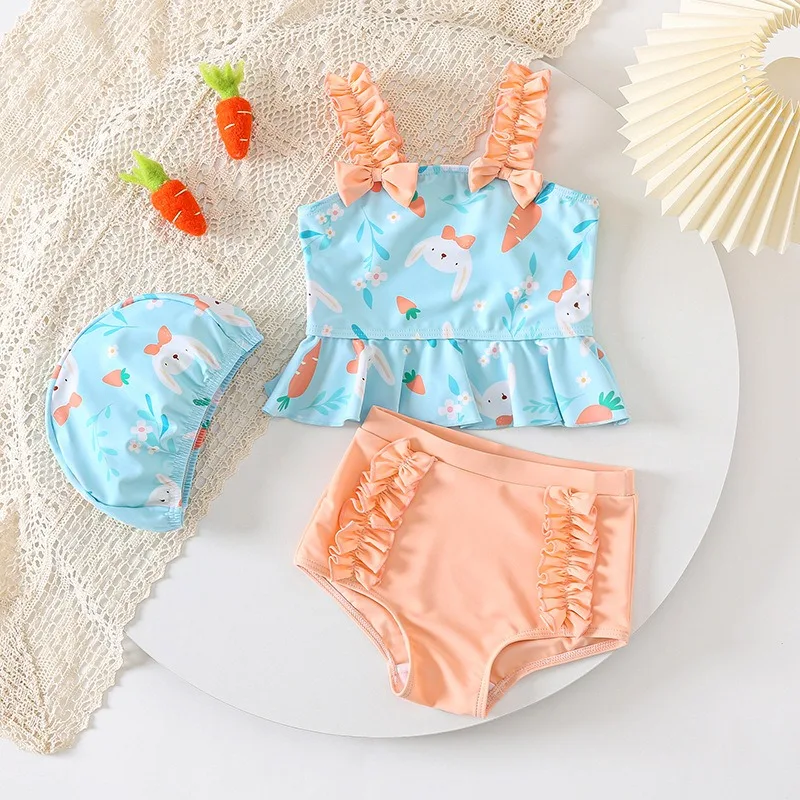 

Bunny girls split swimming costume to cover the belly cute baby girl summer children's swimming costume girls