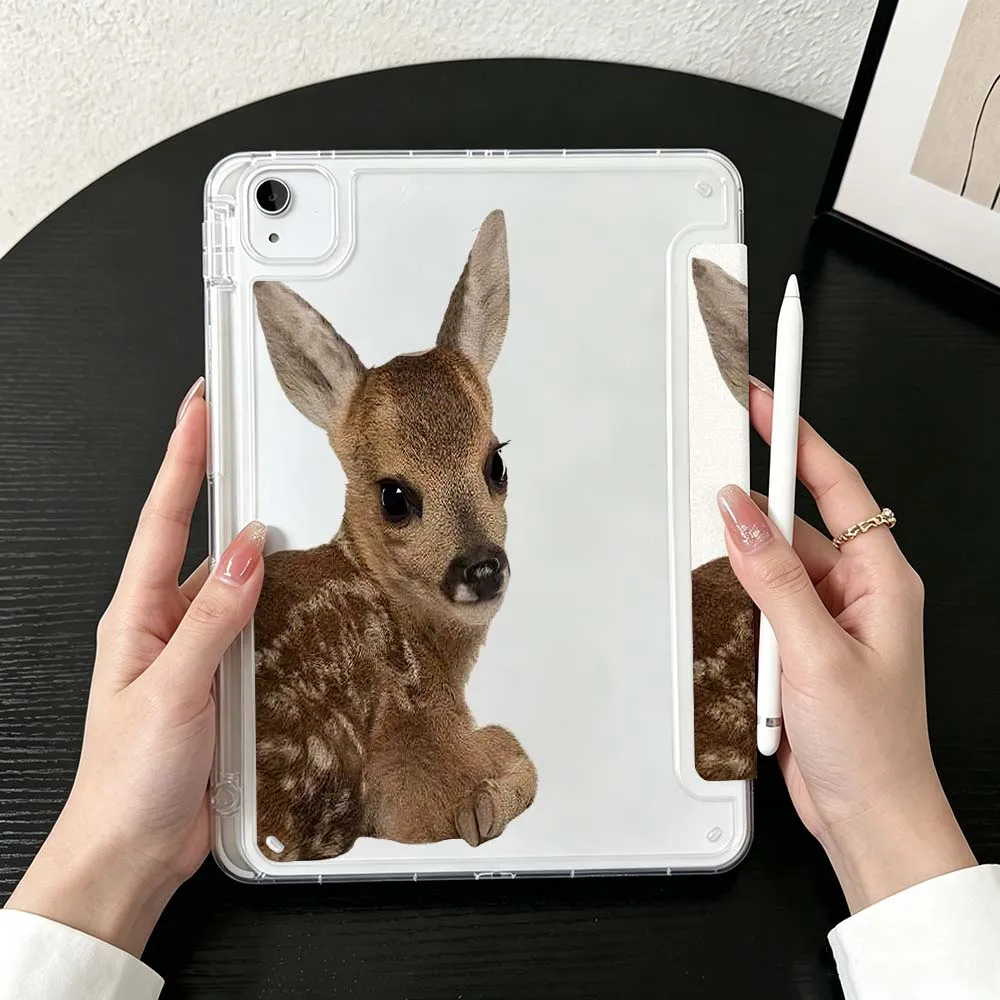 Cartoon Animal For iPad Mini Pro Air 5 6 7 8 9 10th 11th 11 9.7 10.9 13 inch Transparent Y-Shaped Folding Tablet Case