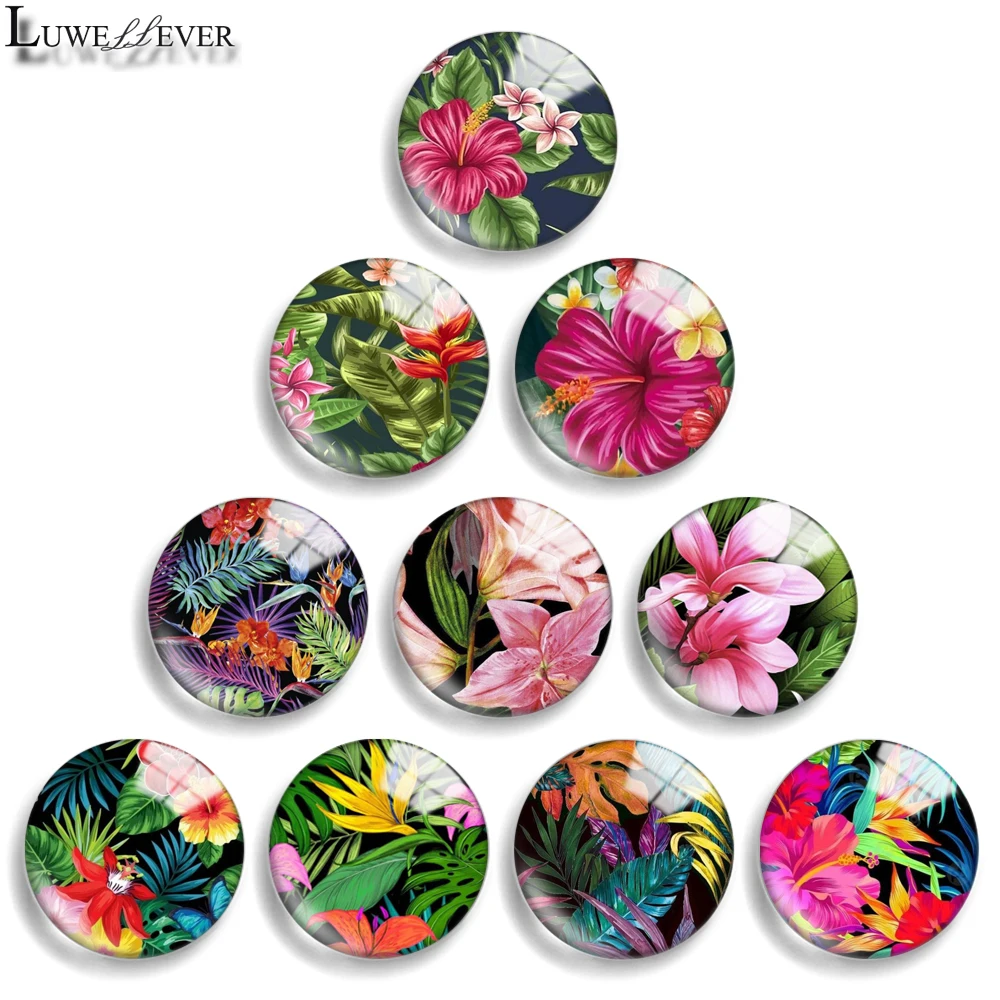 12mm 14mm 20mm 25mm 30mm 40mm 763 Flower Mix Round Glass Cabochon Jewelry Finding 18mm Snap Button Charm Bracelet