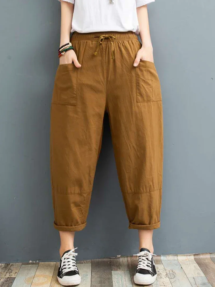 Summer Cotton Linen Harem Pants for Women 2023 Large Size Elastic Waist Lantern Pants Women\'s Cargo Pants Sweatpants Joggers