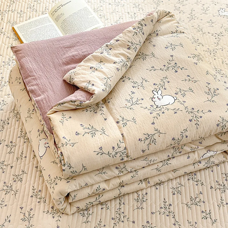 Cartoon Quilting Comforter Washed Double‑Layer Gauze Summer Quilt Lightweight Air Conditioning Blanket for Children