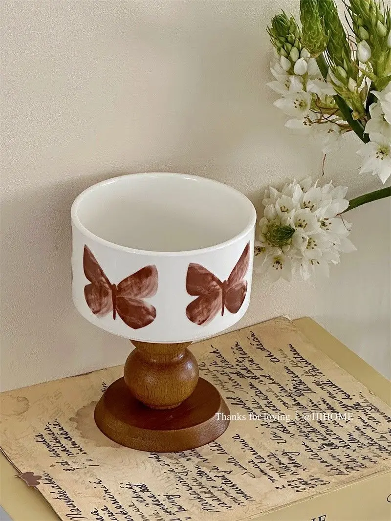 

Wooden Butterfly High Footed Bowl Aromatherapy Candle Stand Dessert Bowl Decoration Storage Ornament