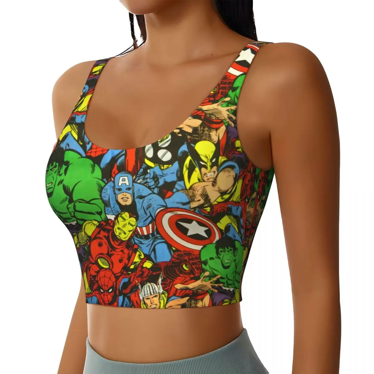 Custom Women Superhero Spider Man Sports Bras High Impact Gym Workout Running Crop Tank Tops