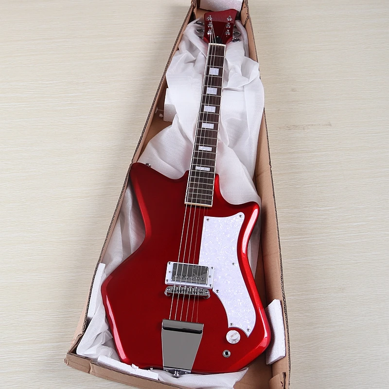 جيتار كهربائي أزرق مكون من 6 أوتار جيتار للسفر مقاس 39 بوصة من خشب الزيزفون جيتار كهربائي عالي اللمعان أزرق معدني أحمر