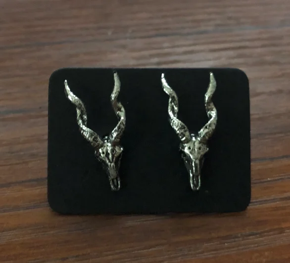 Gothic Rams Skull Earring Stud Antelope Skeleton Animal Goat Head Horn Halloween Witch Goth Jewelry