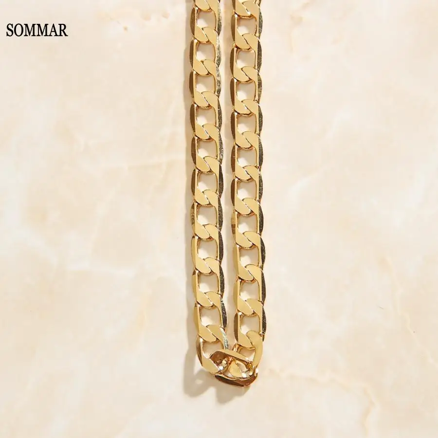 SOMMAR Hot New Fashion Gold Plated /stainless_steel color Masculine necklace women 6mm 60cm link chain choker bone
