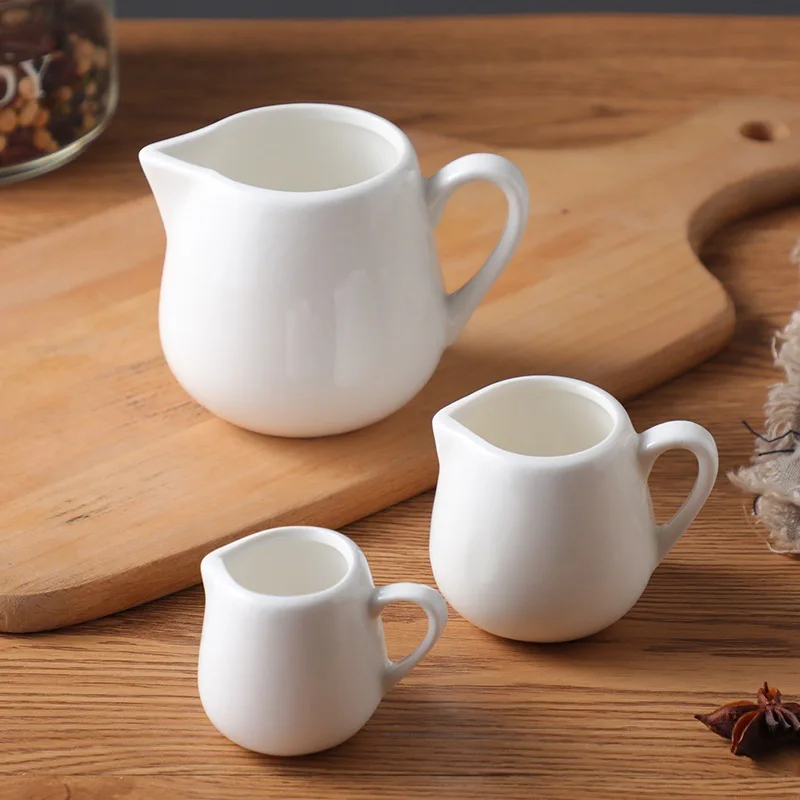 YWDL Mini Ceramic Milk Jug With Handle Espresso Coffee Cream Jugs Kitchen Sauce Cup Serving Pitcher White Milk Cup