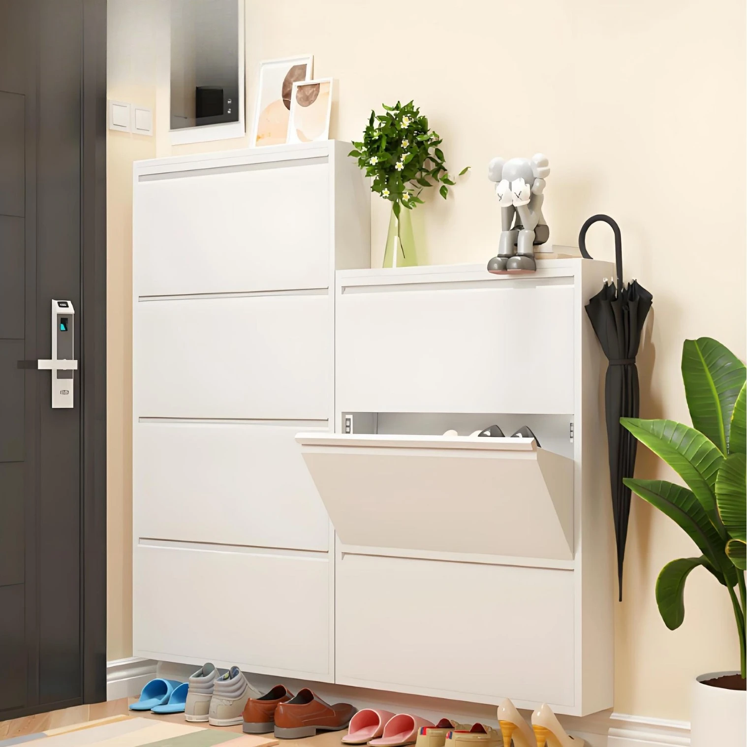 

Customized ultra-thin steel shoe cabinet, household entrance bucket cabinet, small apartment integrated door shoe cabinet