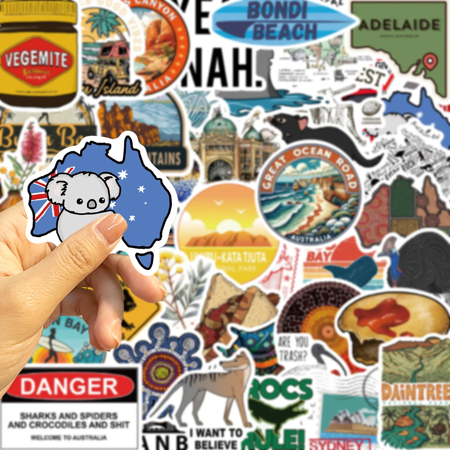 50 Stück Australien-Karte Wahrzeichen-Aufkleber Reise-Sticker Wasserfeste Vinyl-Aufkleber für Wasserflaschen Laptop Koffer Handyhülle