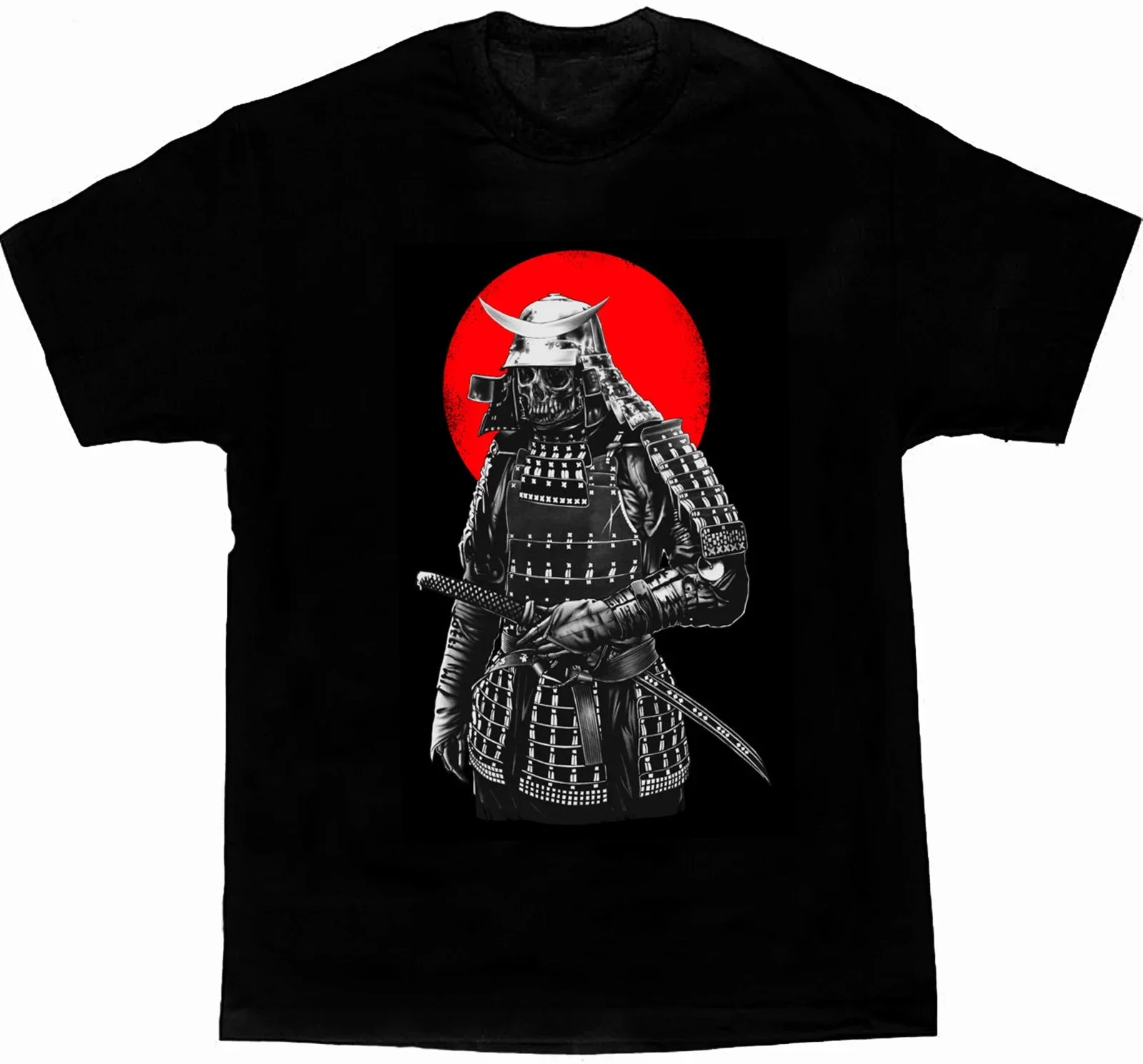 

Retro Japanese Samurai Skull Warrior T-Shirt 100% Cotton O-Neck Short Sleeve Summer Casual Mens T-shirt Streetwear