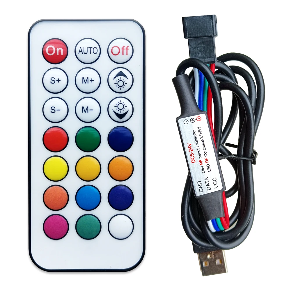 

DC5-24V 21Key USB/DC Led Controller Mini Pixel Dimmer 3Pin 4Pin For WS2812/WS2811/SK6812 Strip Light RF Remote Wireles Control