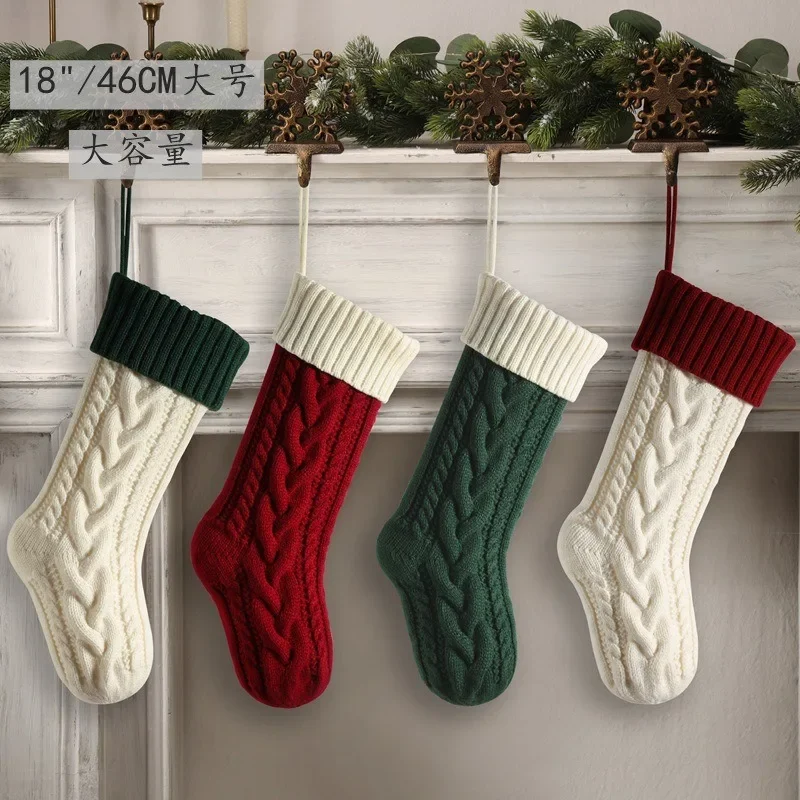 

Large Christmas Stockings for Decorations, 4-Pack Jumbo Fuzzy Xmas Holiday Hanging Socks with Gift Bag for Fireplace Mantel