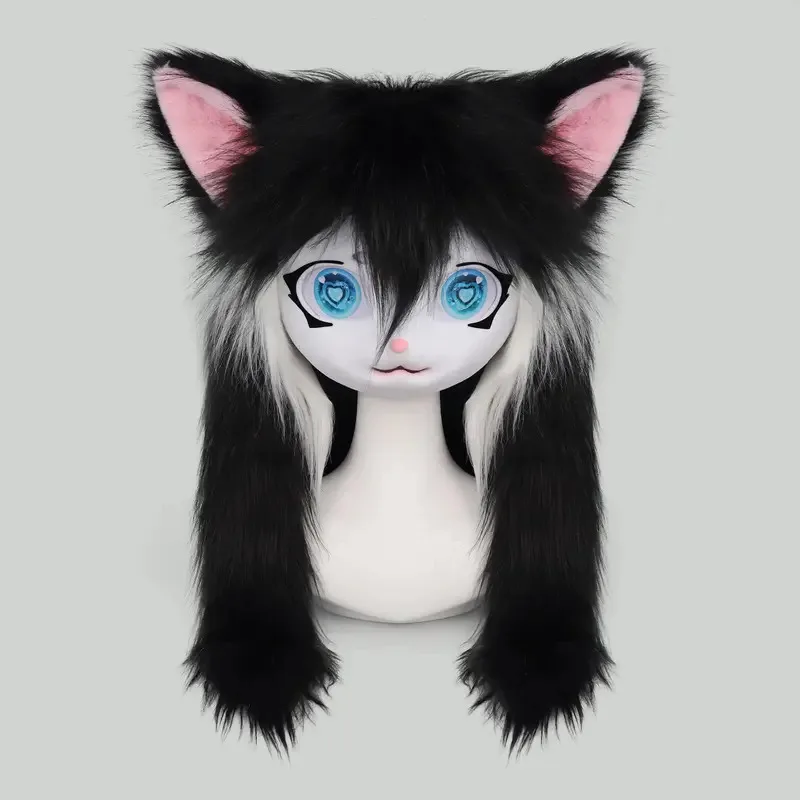 الحيوان رئيس القط Fursuit قطع قناع هالوين حفلة تنكرية تأثيري حلي الدعائم سم؛ 5