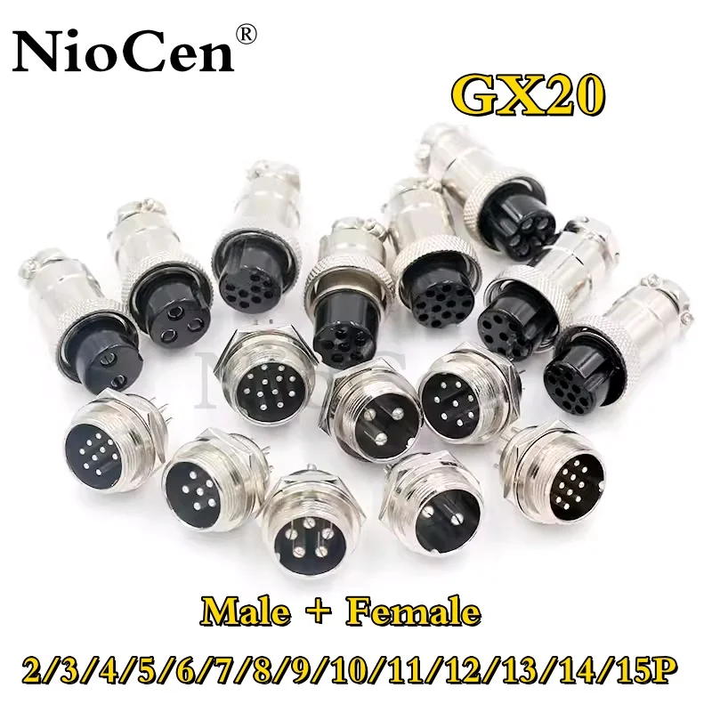 （1Set）GX20 2/3/4/5/6/7/8/9/10/11/12/13/14/15P Male Female Metal Circular Aviation Connector Socket Plug 2PIN 3PIN 4PIN 5PIN 6PIN