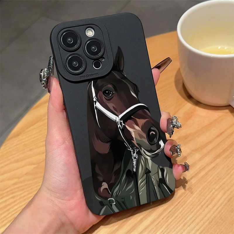 

Black and brown horse pattern phone case for iPhone 17 16 15 14 13 12 11 Pro/ Max/Plus shock-proof rear cover anti-fingerprint