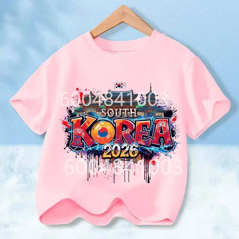 Korea Flag Retro Style Graphic Children Shirt Kid Boys Girls Summer Cotton Short Sleeve Little Soccer Fan Casual Daily Wear - view 3