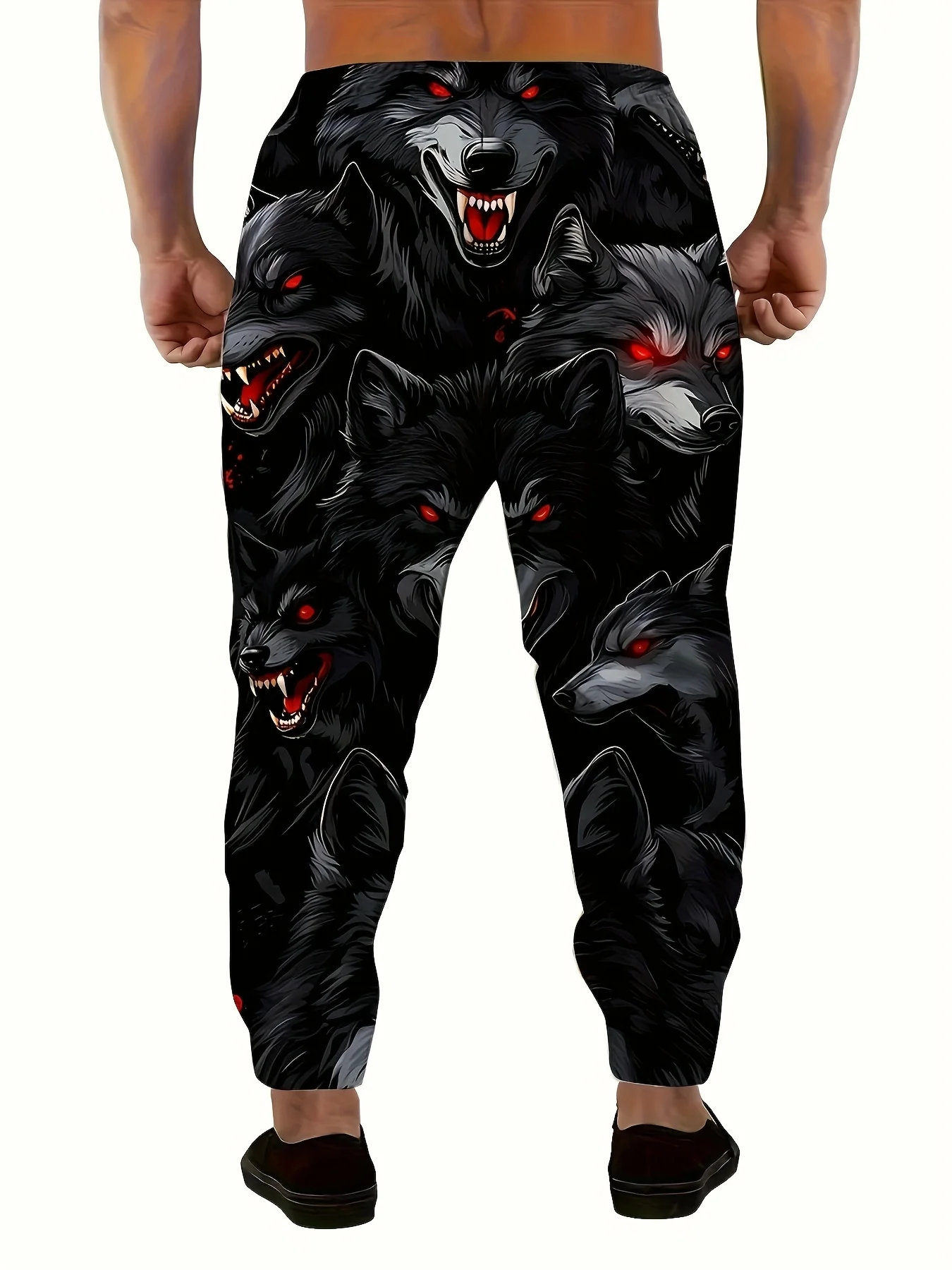 남성용 3D 늑대 바지 스트리트 팬츠 남성용 사이드 포켓 ​​신축성 있는 드로스트링 스웨트팬츠 남성용 조깅 바지 캐주얼 바지 가을