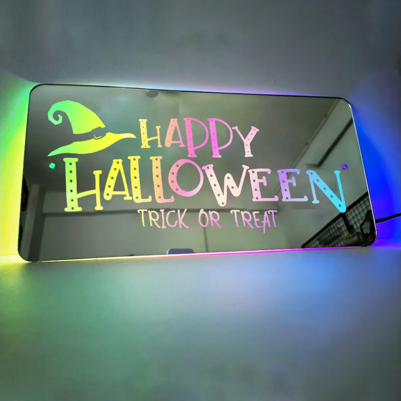 Mirror Light Acrylic Luminous Mirrors 12Color LED Customization Illuminated Mirror Lamp Decor Personalized Family Halloween Gift