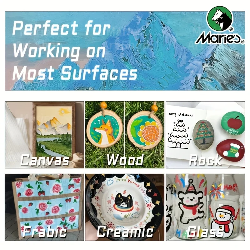 Marie's Acrylic Paint Set, 12/18 Colors x 12ml, Gifts in Art Supplies Painting on Fabric, Wood, Rock Canvas for Adults, Beginner