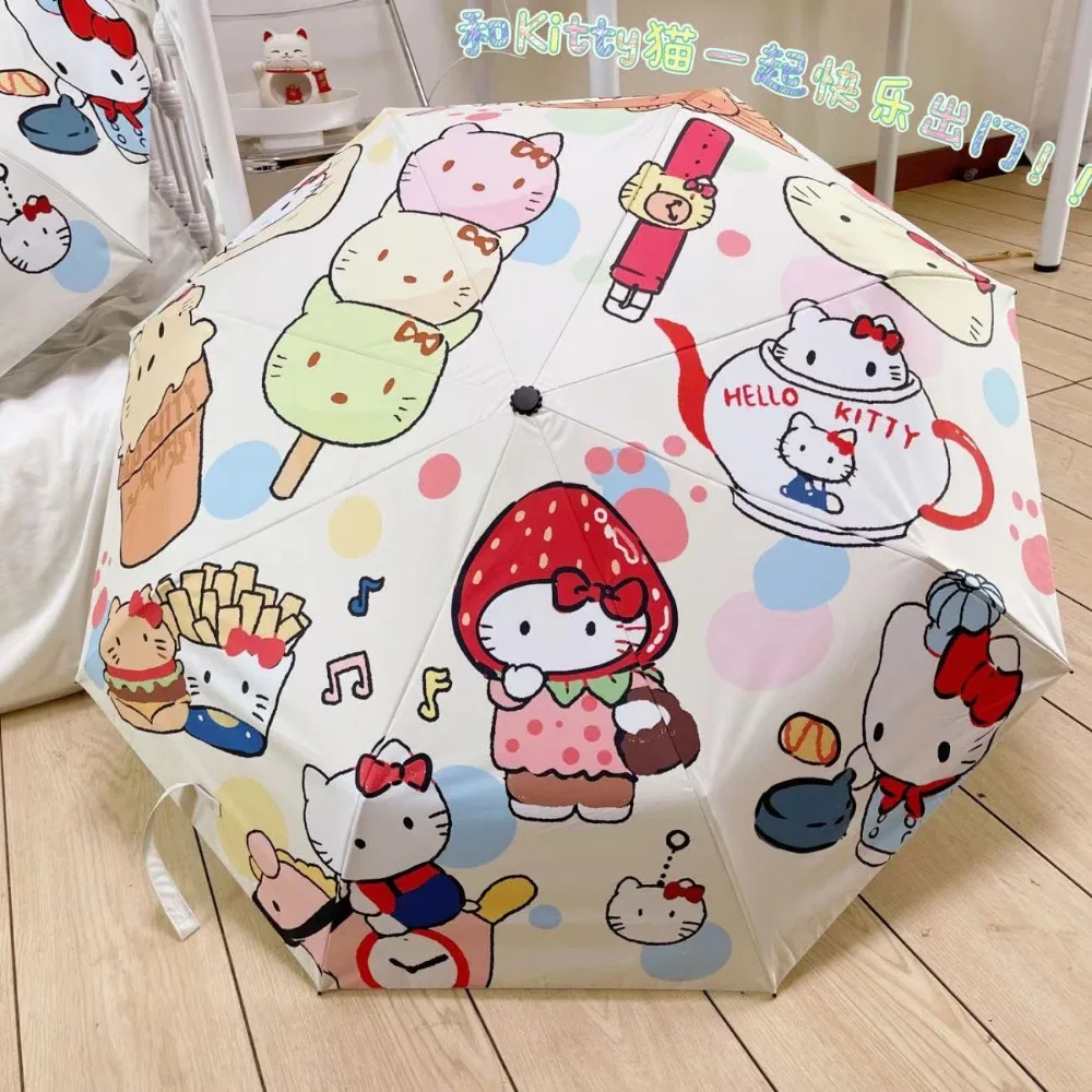

Cartoon Sanrio Cute Umbrella Hello Kittys Kawaii Student Rainy Folding Sun Uv Protection Portable Sunshade Cartoons Toys Girls