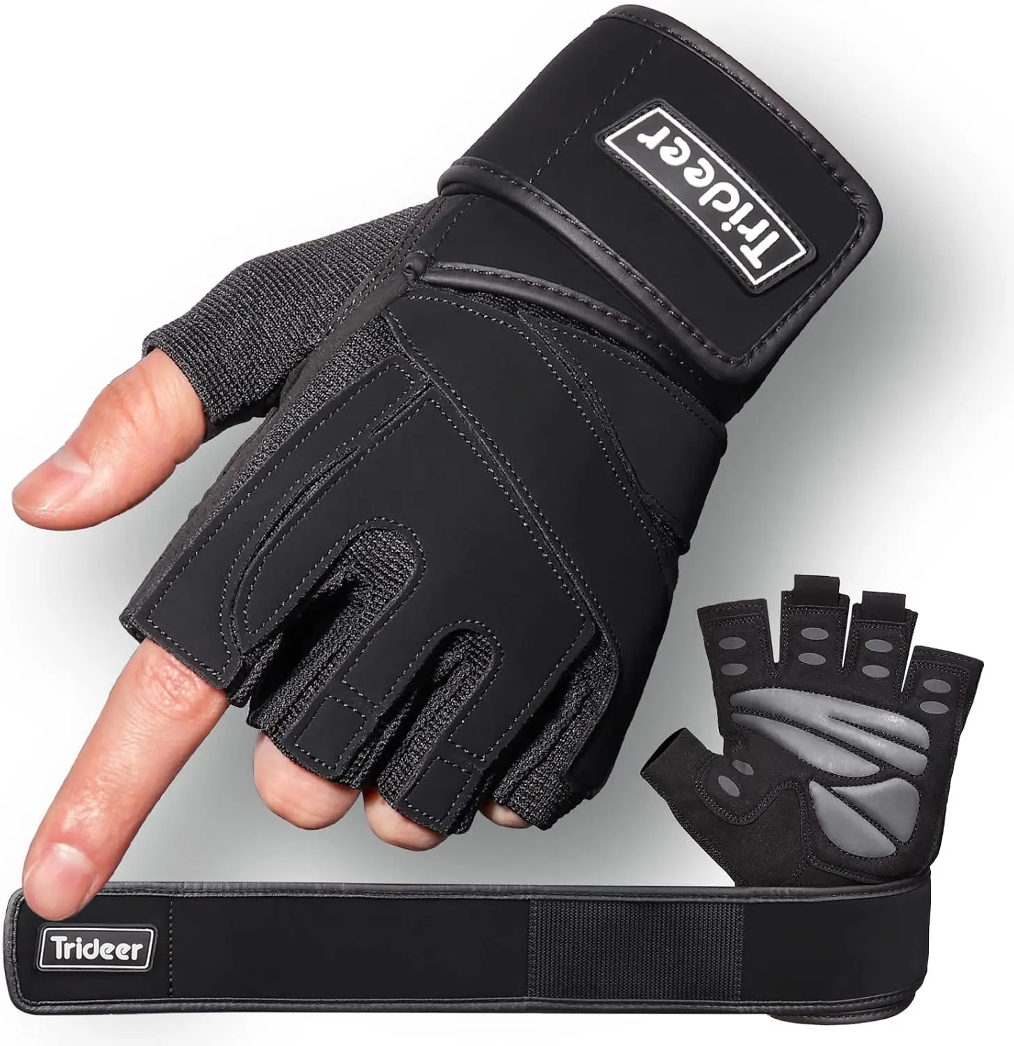 Trideer Workout Gloves for Men, Weight Lifting Gloves with Wrist Wrap Support, Full Palm Protection & Extra Grips for Weightlift