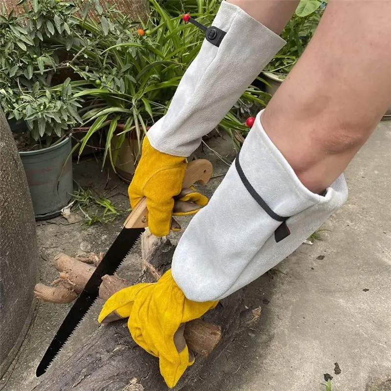 ABMI-Cowhide Gloves Gardening Gloves Extended Anti-Puncture And Anti-Insect Bite Welder General Labor Protection Gloves,