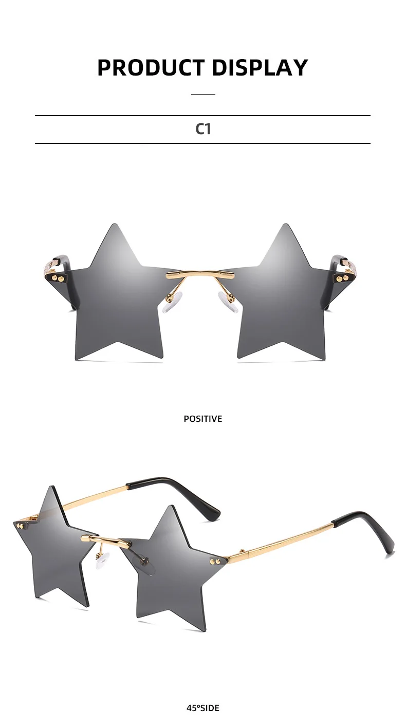 Randlose Sternform-Sonnenbrille, trendige Sonnenbrille für Damen und Herren, Partybrille, lustige Pentagramm-Brille, Weihnachten, Weihnachtsdekoration – Detail 11