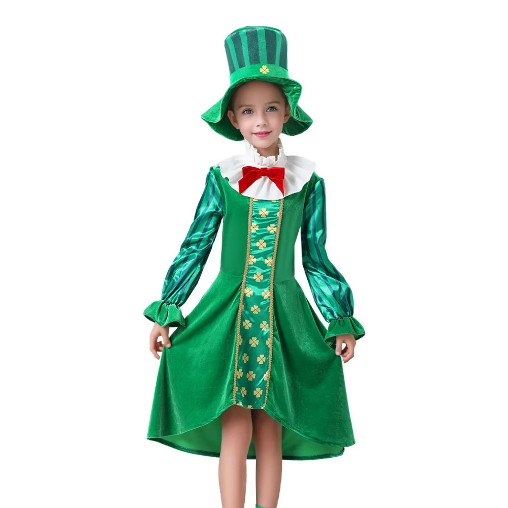 Costume da bambino Leprechaun Costume da bambino per il giorno di san patrizio Costume da Shamrock verde Set Top da gentiluomo a maniche lunghe + pantaloni a righe + cappello