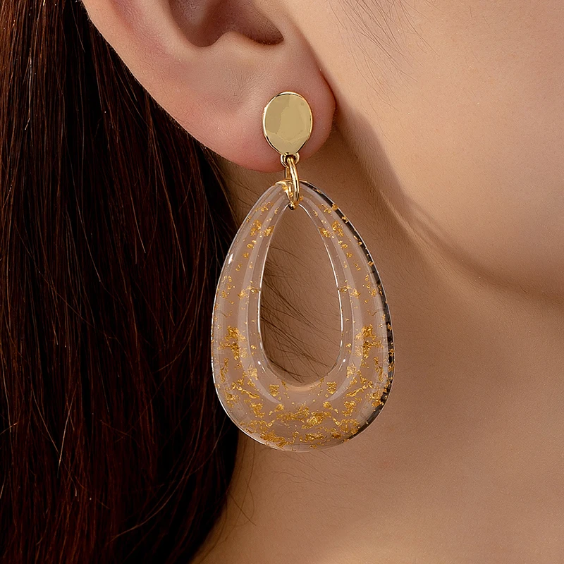 Vintage Transparent Acrylic Water Drop Earring for Women Chunky Elegant Resin Long Geometric Earrings Jewelry Party Gift