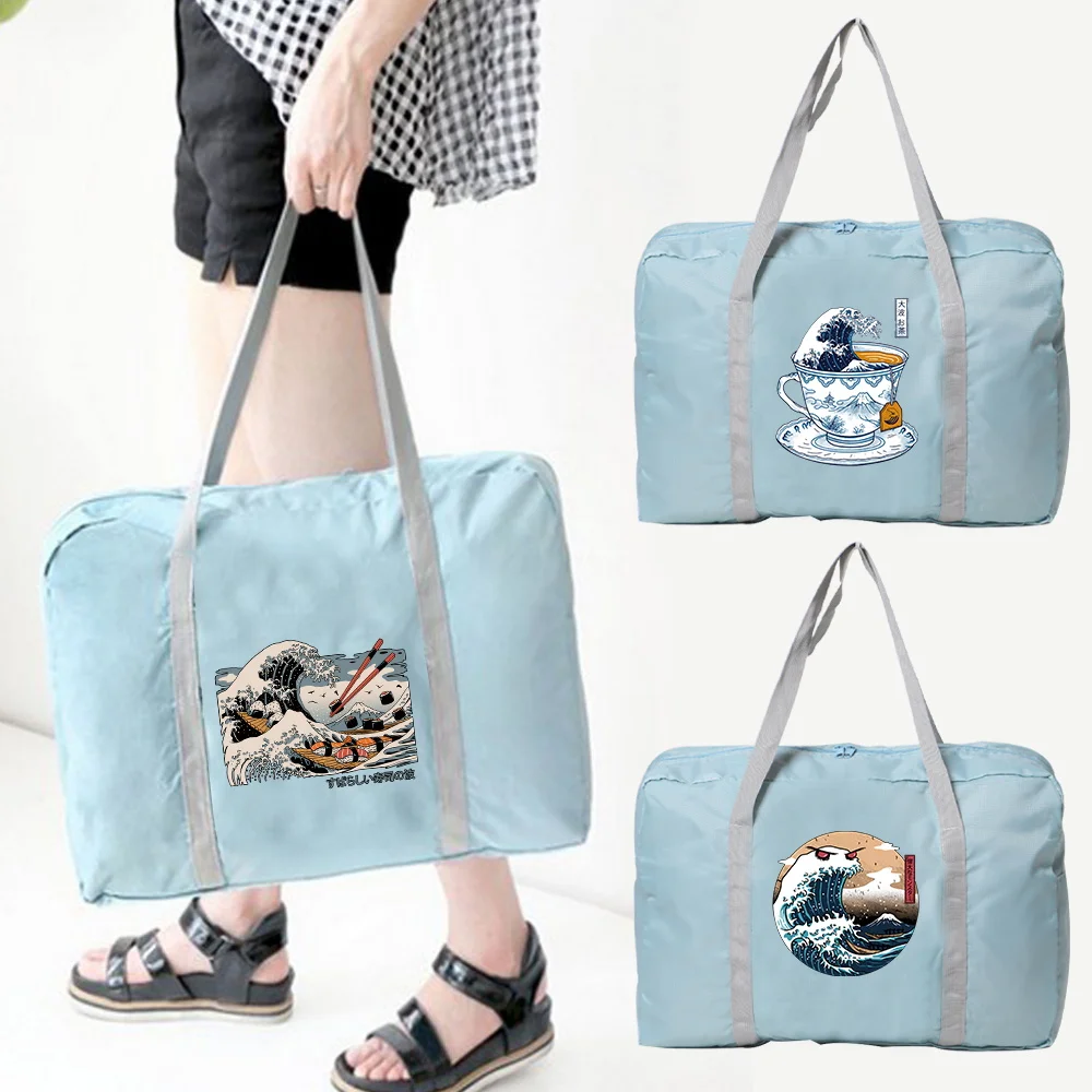 

Stylish Lightweight Wave Pattern Travel Handbag Foldable Handbag Large Capacity Minimalist Zipper Vacation Portable Handbags