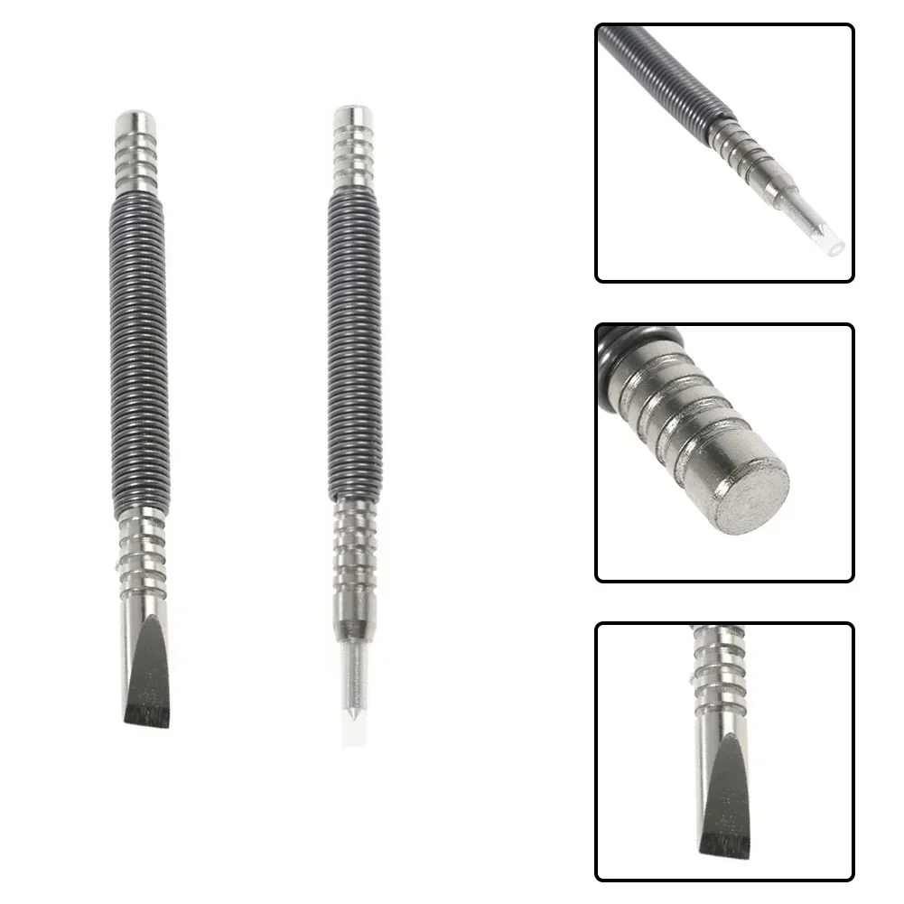

2pcs HSS Hammerless Hammer Punch Spring Tool Spring Loaded Marking Metal Punches Center Holes Punch Hammerless Nail Set