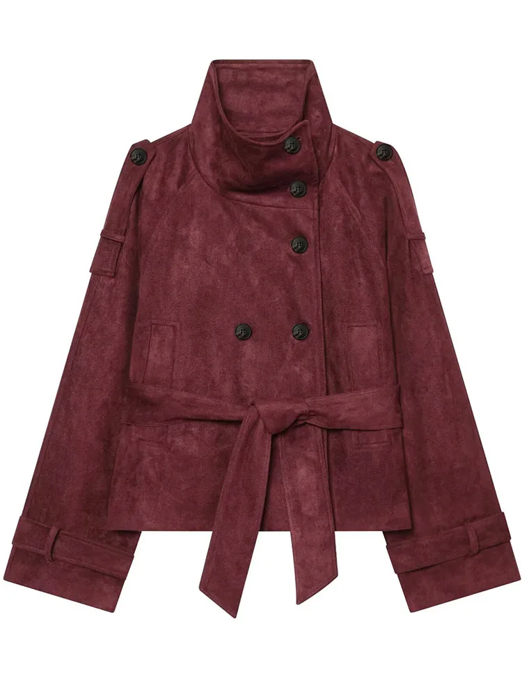 HH Comfortable Burgundy Coat Women Autumn Winter Casual Long Sleeve Relaxed Fit Daily Chic Versatile Fashion Jacket