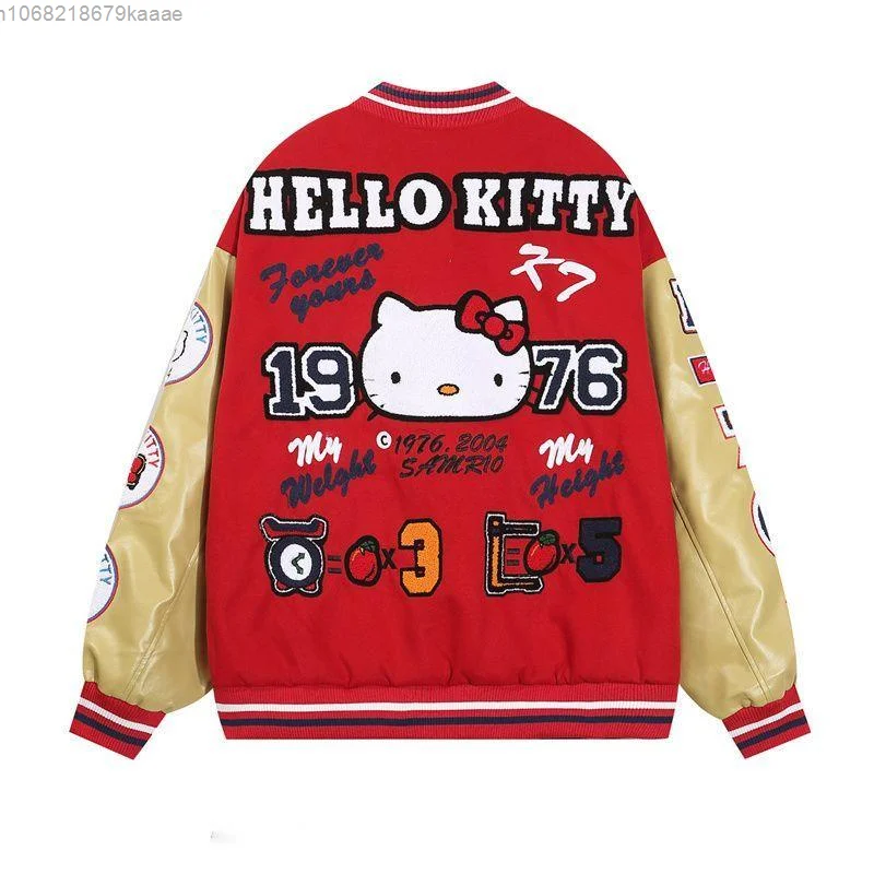 Sanrio Hello Kitty Embroidered Baseball Jacket For Men And Women New American Cool Style Trendy Versatile Couple Coat Jacket Top