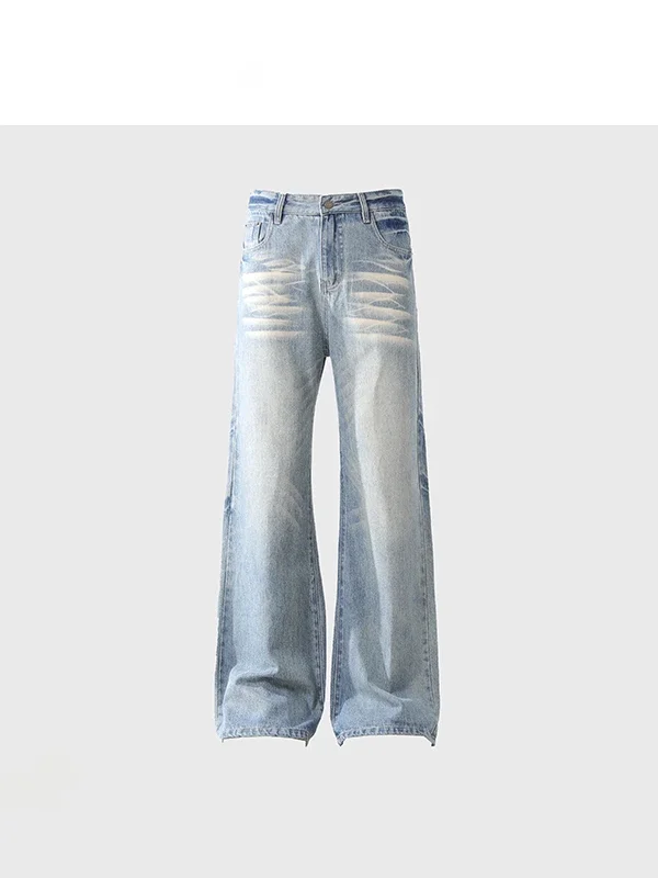 

Retro Washed Ice Blue Denim Jeans Slimming Loose Straight Cut Men's Women's Spicy American Style High Street Trend Jeans