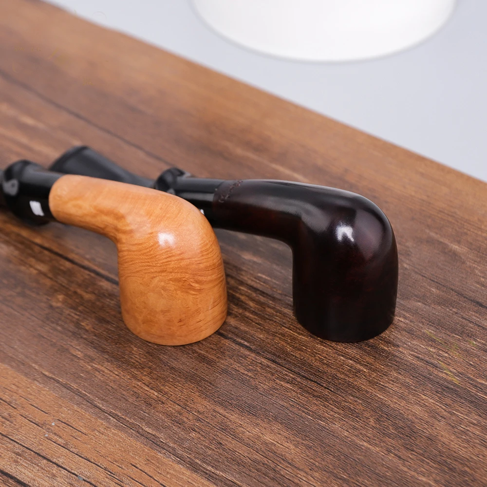 MUXIANG Small briar tobacco pipe, 9mm flue, hand-carved pipe, curved handle pipe, gift for beginner smokers