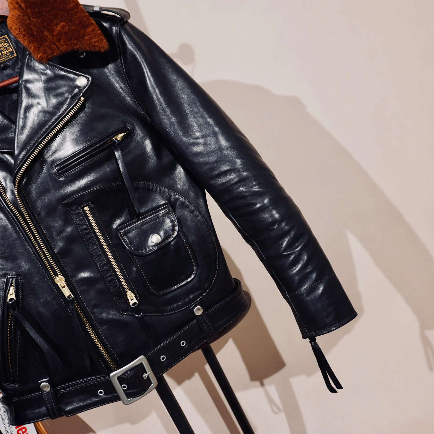 Tailor Brando Full-Grain Vegetable Tanned Teacore Horsehide J24 Classic Double Rider Men's ShortGenuine Leather Biker Jacket