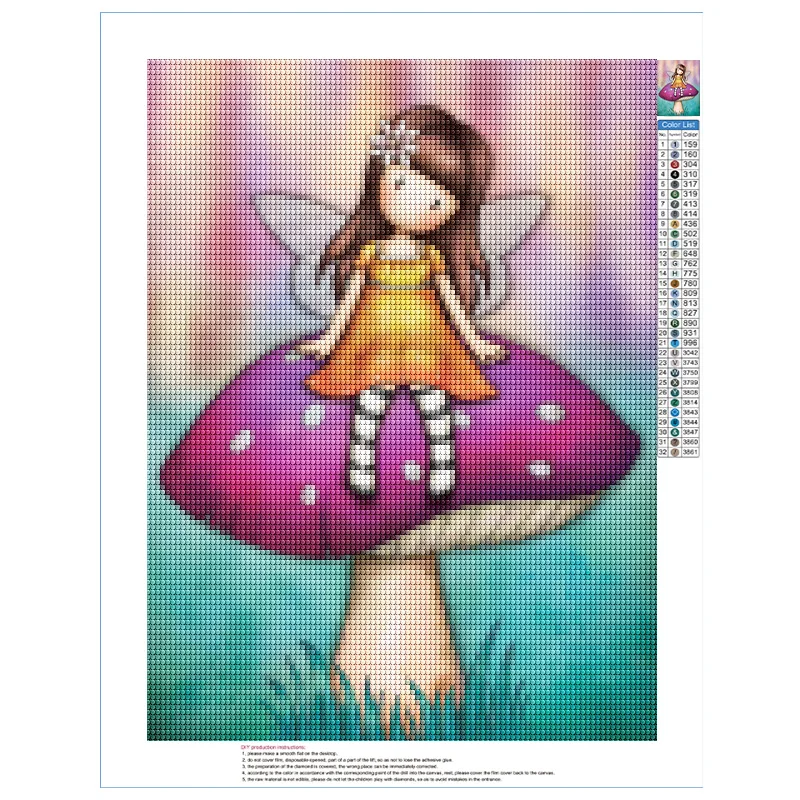 5D DIY Diamond Painting Cute Cartoon Girl Full Round Diamond Mosaic Portrait Diamond Embroidery Kit Rhinestone Home Decoration